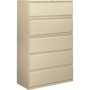 HON 800 Series Full-Pull Locking Lateral File - 42" x 19.25" x 67" - Steel - 2 x Shelf(ves) - 5 x File Drawer(s) - Letter, Legal - Interlocking - Putty