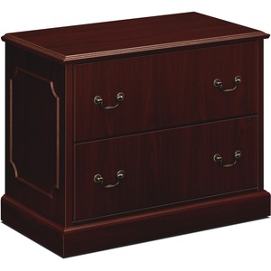 HON 94000 Series Lateral File With Lock - 37.5" x 20.5" x 29.5" - 2 x File Drawer(s) - Legal, Letter - Abrasion Resistant, Stain Resistant, Leveling Glide, Security Lock - Mahogany