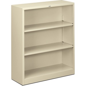 HON Metal Bookcase - 34.5" x 12.62" x 41" - Steel - 3 x Shelf(ves) - Rust Resistant - Putty