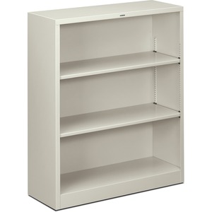 HON Metal Bookcase - 34.5" x 12.62" x 41" - Steel - 3 x Shelf(ves) - Rust Resistant - Light Gray
