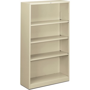 HON Metal Bookcase - 34.5" x 12.62" x 59" - Steel - 4 x Shelf(ves) - Rust Resistant - Putty