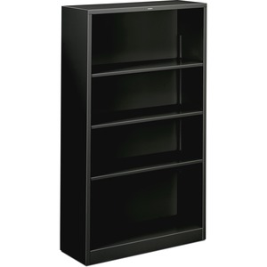 HON Metal Bookcase - 34.5" x 12.62" x 59" - Steel - 4 x Shelf(ves) - Rust Resistant - Black