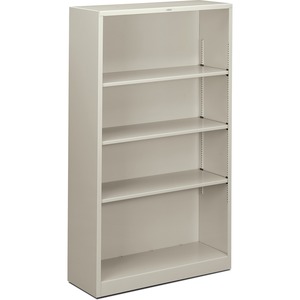 HON Metal Bookcase - 34.5" x 12.62" x 59" - Steel - 4 x Shelf(ves) - Rust Resistant - Light Gray