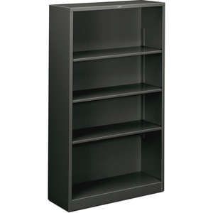 HON Metal Bookcase - 34.5" x 12.62" x 59" - Metal - 4 x Shelf(ves) - Rust Resistant - Charcoal