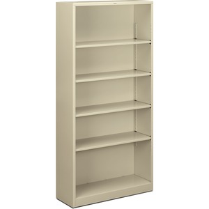 HON Metal Bookcase - 34.5" x 12.62" x 71" - Steel - 5 x Shelf(ves) - Rust Resistant - Putty