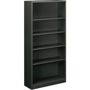 HON Metal Bookcase - 34.5" x 12.62" x 71" - Metal - 5 x Shelf(ves) - Rust Resistant - Charcoal
