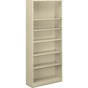 HON Metal Bookcase - 34.5" x 12.62" x 81" - Metal - 6 x Shelf(ves) - Rust Resistant - Putty