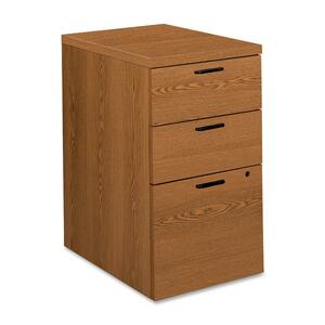 HON 10500 Series Mobile Box/Box/File Pedestal - 15.75" x 22.75" x 28" - Wood - 2 x Box, 1 x File Drawer(s) - Letter, Legal - Security Lock, Leveling Glide - Medium Oak