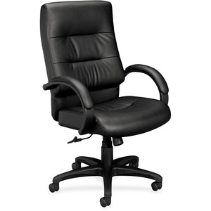 Basyx VL691 Executive Plush Leather High-Back Desk Chair - Metal Black Frame27" x 29" x 47" - Leather Black Seat