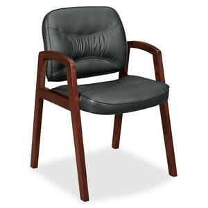 Basyx VL803 Leather Guest Side Chair - Wood Mahogany Frame24.5" x 28" x 35" - Leather Black Seat