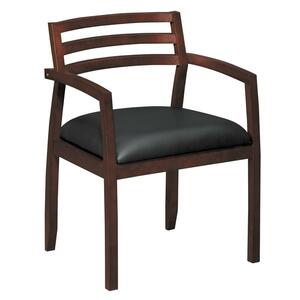 Basyx VL851 Leather Slat Back Guest Side Chair - Hardwood Bourbon Cherry Frame21.5" x 22" x 31" - Leather Black Seat