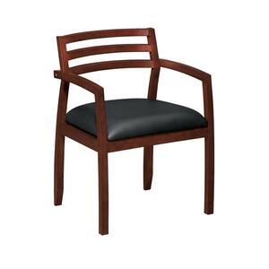 Basyx VL851 Leather Slat Back Guest Side Chair - Hardwood Frame21.5" x 22" x 31" - Leather Black Seat
