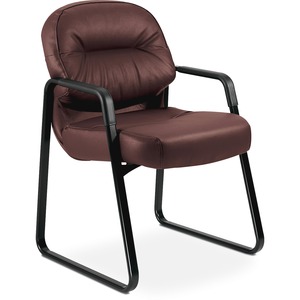 HON Pillow-Soft 2093 Executive Sled Based Guest Chair - Black Frame23.25" x 28" x 36" - Leather Burgundy Seat