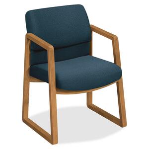 HON 2403 Sled Base Guest Arm Chair - Hardwood Medium Oak Frame24" x 25.5" x 32.5" - Fabric Blue Seat