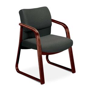 HON 2903 Sled Base Guest Arm Chair - Hardwood Mahogany Frame24.5" x 26" x 32" - Olefin Gray, Plywood Seat