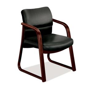HON 2903 Sled Base Guest Arm Chair - Hardwood Mahogany Frame24.5" x 26" x 32" - Vinyl Black, Plywood Seat