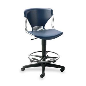 HON Olson Lab/Task Shell Stool - Steel Chrome Frame - 26.5" x 26.5" x 46" - Navy Blue Seat