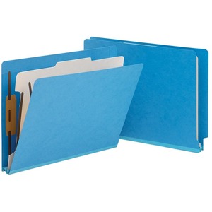 Smead End Tab Pressboard Classification Folder - Letter - 8.5" x 11" - 1 Divider - 2" Expansion - 2 Fastener - 2" Capacity - 10 / Box - 18pt. - Blue