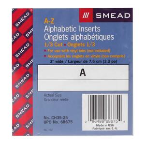 Smead Replacement Tab Inserts - Printed Alphabetic A - Z - 3 Tab(s)/Set - 1 Pack - White Tab