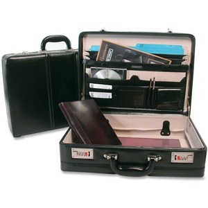 Bond Street Expander Attache - Clamshell - 13.5" x 18" x 5" - Leather - Black