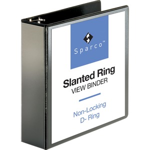 Sparco Slanted Ring View Binder - Letter - 8.5" x 11" - 3" Capacity - 1 Each - Black