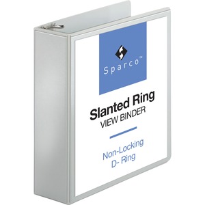 Sparco Slanted Ring View Binder - Letter - 8.5" x 11" - 3" Capacity - 1 Each - White