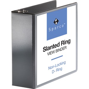 Sparco Slanted Ring View Binder - Letter - 8.5" x 11" - 4" Capacity - 1 Each - Black