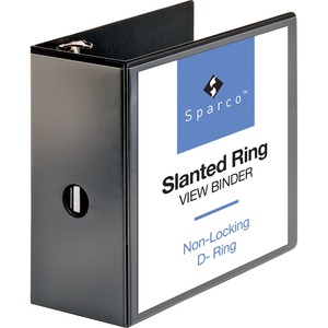 Sparco Slanted Ring View Binder - Letter - 8.5" x 11" - 5" Capacity - 1 Each - Black