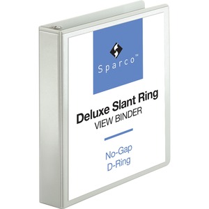 Sparco Deluxe Slant Ring View Binder - Letter - 8.5" x 11" - 1.5" Capacity - 1 Each - White