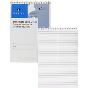 Sparco Steno Notebook - 60 Sheet(s) - Ruled - 6" x 9" - 1 Each - White