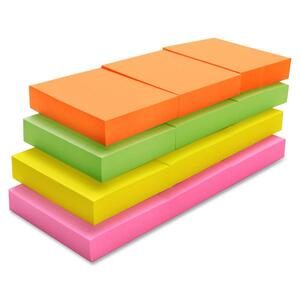 Sparco Adhesive Note - Repositionable, See-Through, Removable - 1.5" x 2" - Neon - 12 / Pack