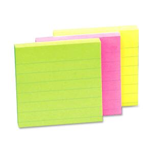 Sparco Premium Ruled Note Pad - Repositionable, Solvent-free adhesive, Removable - 4" x 4" - Neon - 3 / Pack
