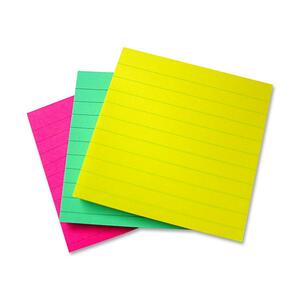 Sparco Premium Ruled Extreme Colors Stick Note - Repositionable, Solvent-free adhesive, Removable - 4" x 4" - Assorted - 3 / Pack