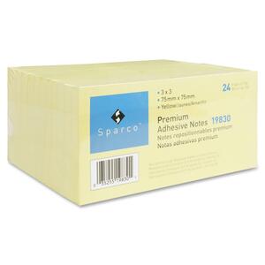 Sparco Adhesive Note - Repositionable, Removable - 3" x 3" - Yellow - 24 / Pack