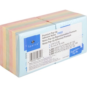 Sparco Pop-up Pastel Adhesive Fanfold Note Pad - Pop-up, Removable, Solvent-free adhesive, Fanfold - 3" x 3" - 12 / Pack