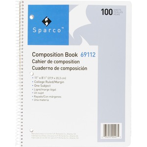 Sparco Spiral Composition Books - 100 Sheet(s) - 16lb - College Ruled - Letter 8.5" x 11" - 1 Each - White