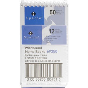 Sparco Wirebound Memo Book - 50 Sheet(s) - Ruled - 3" x 5" - 1 Each - White