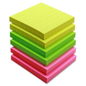 Sparco Ruled Adhesive Note - Repositionable, Removable - 3" x 3" - Assorted - 6 / Pack
