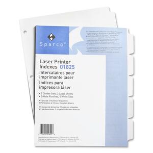 Sparco Laser Printer Indexing System Divider - 5 x Tab Blank - 8.5" x 11" - 5 / Pack - White Tab
