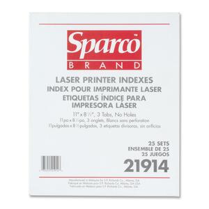 Sparco Laser Printer Indexing System Dividers - 3 x Tab Print-on - 3 Tab(s)/Set - 25 / Box - White Tab