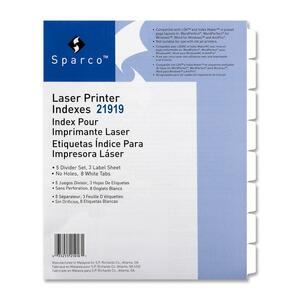 Sparco Laser Printer Indexing System Dividers - 8 x Tab Blank - 8 Tab(s)/Set - 5 / Pack - White Tab