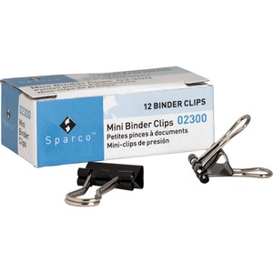 Sparco Binder Clip - Mini - 0.56" Width - Steel - 1 Dozen - Silver, Black