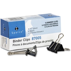 Sparco Binder Clip - Medium - 1.25" Width - Steel - 1 Dozen - Black, Silver