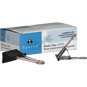 Sparco Binder Clip - Large - 2" Width - Steel - 1 Dozen - Black, Silver