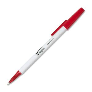 Integra Stick Ballpoint Pen - Red Ink - White Barrel - 12 / Dozen