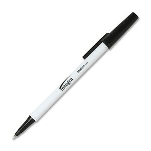 Integra Stick Ballpoint Pen - Black Ink - White Barrel - 12 / Dozen