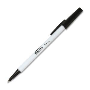Integra Stick Ballpoint Pen - Black Ink - White Barrel - 12 / Dozen