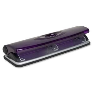 Sparco Transparent Three-Hole Punch - 3 Punch Head(s) - Adjustable - 12 Sheet Capacity - 0.25" - Magenta