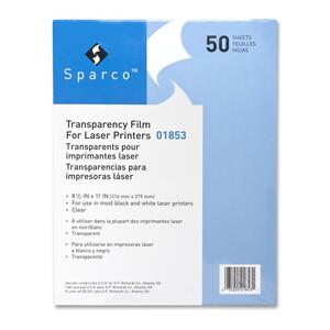 Sparco Laser Transparency Film - Letter - 8.5" x 11" - 50 x Sheet(s) - Clear