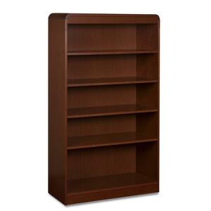 Lorell Radius Hardwood Veneer Bookcase - 36" x 12" x 60" - Wood - 5 x Shelf(ves) - Mahogany